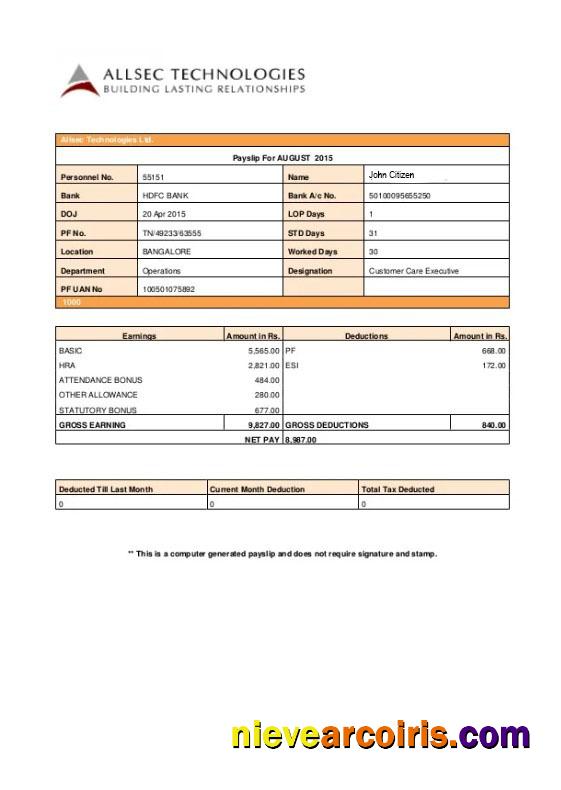ALLSEC  Building technologies payslip